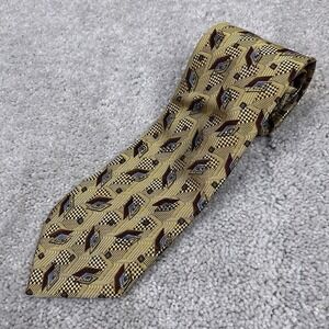 Ermenegildo Zegna Neck Tie Mens Gold Geometric Silk‎ Italian 57"x 3.75"